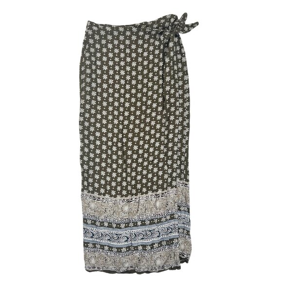 Vintage 90s Express Brown Floral Boho Beachy Cottage Wrap Maxi Skirt / Small - Picture 6 of 7